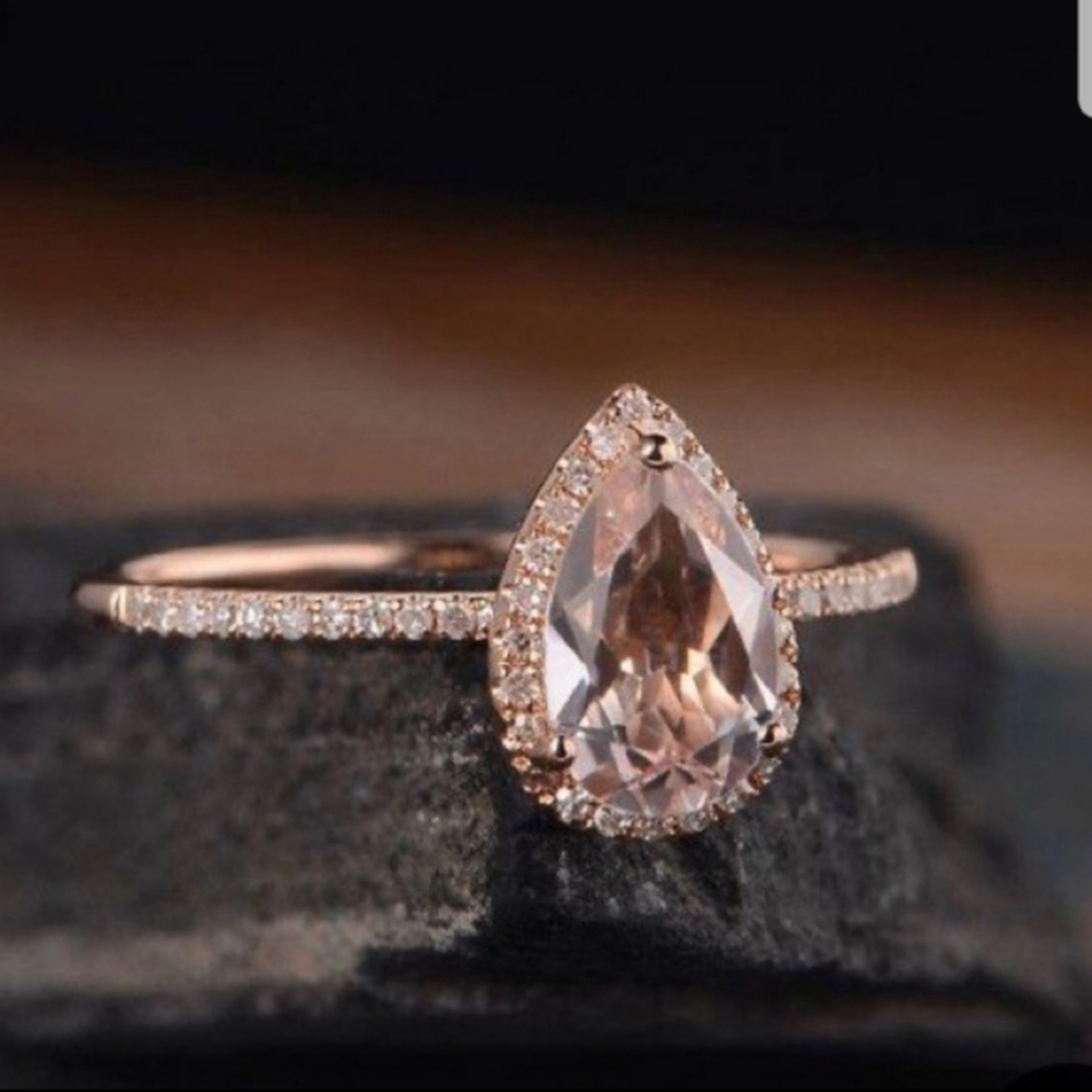 NEW 6 CARAT ROSE GOLD MORGANITE HALO RING - Picture 2 of 6